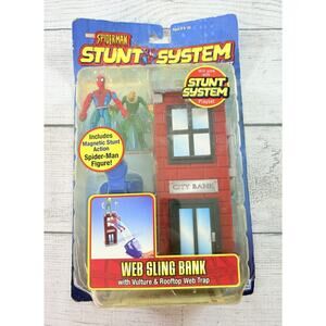 Spider-Man Stunt System Web Sling Bank Playset Vulture Rooftop Web Trap Toybiz